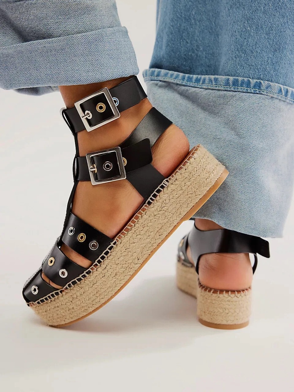 NEW Free People Shoes Gable Gladiator Espadrilles in Black Size 10